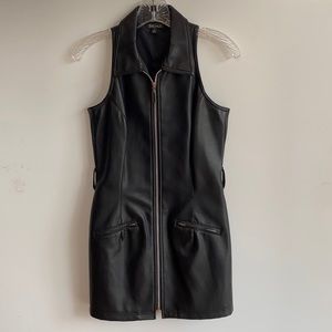 Guess size 5 black leather sleeveless mini dress with silver zipper & pockets